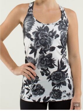 Lululemon Cool Racerback in Brisk Bloom Black White Sz 4